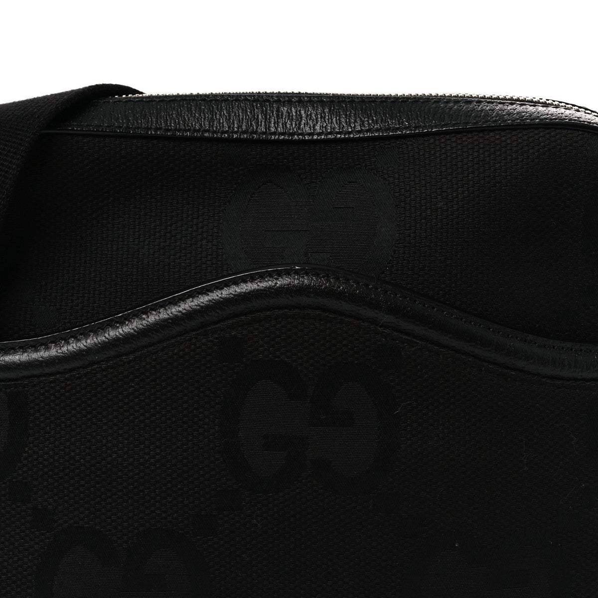 Monogram Jumbo GG Textured Dollar Calfskin Web Messenger Shoulder Bag Black