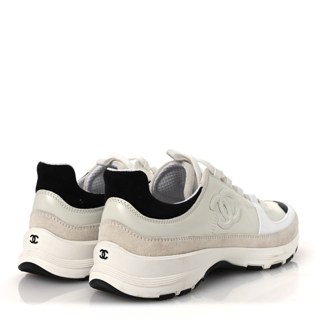 Calfskin Suede CC Womens Sneakers 39.5 White Black