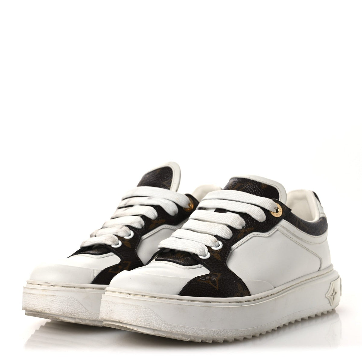 Calfskin Embossed Monogram Time Out Sneakers 36 White