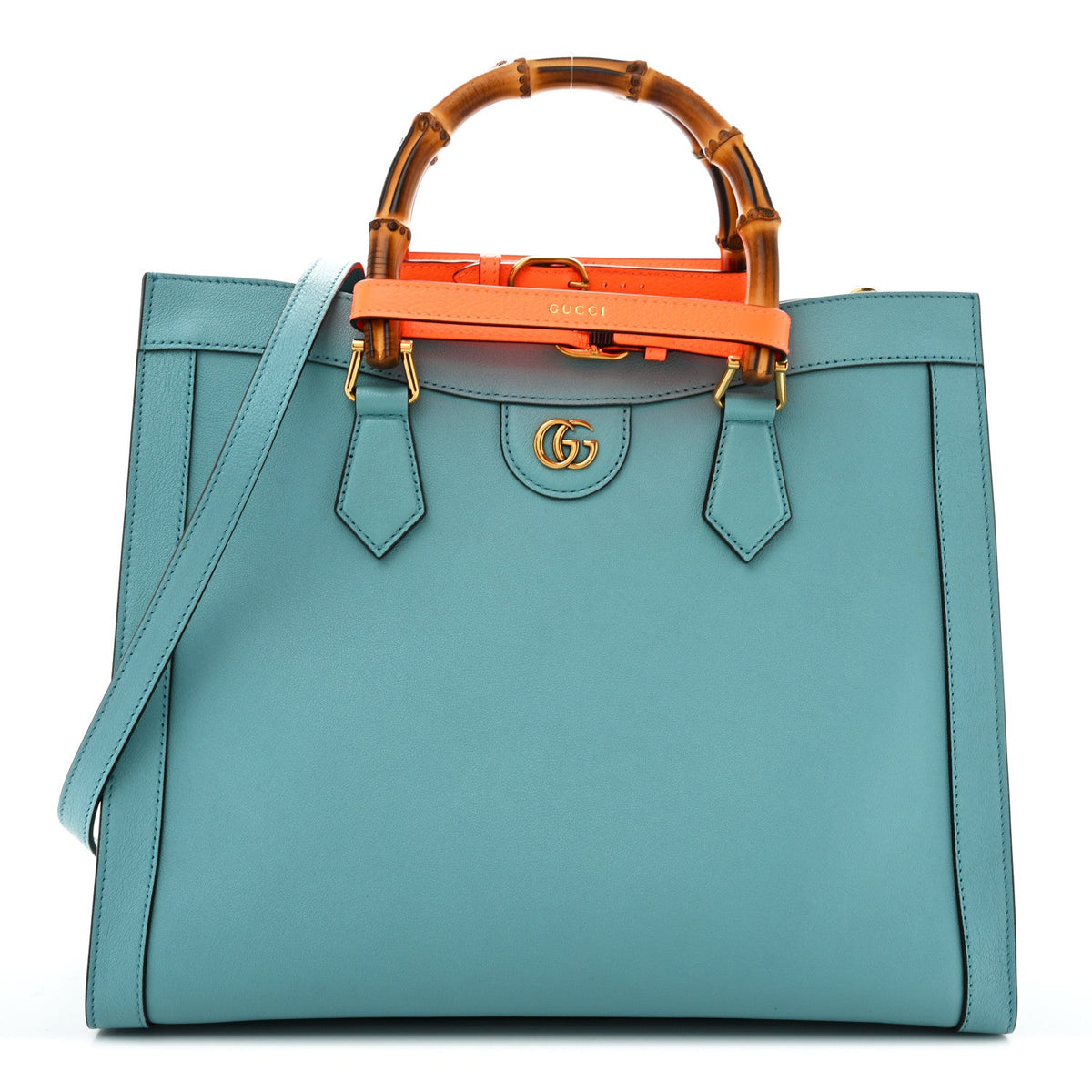 Wonka Grain Calfskin Medium Diana Tote Bag Dusty Azure Orange Fluo