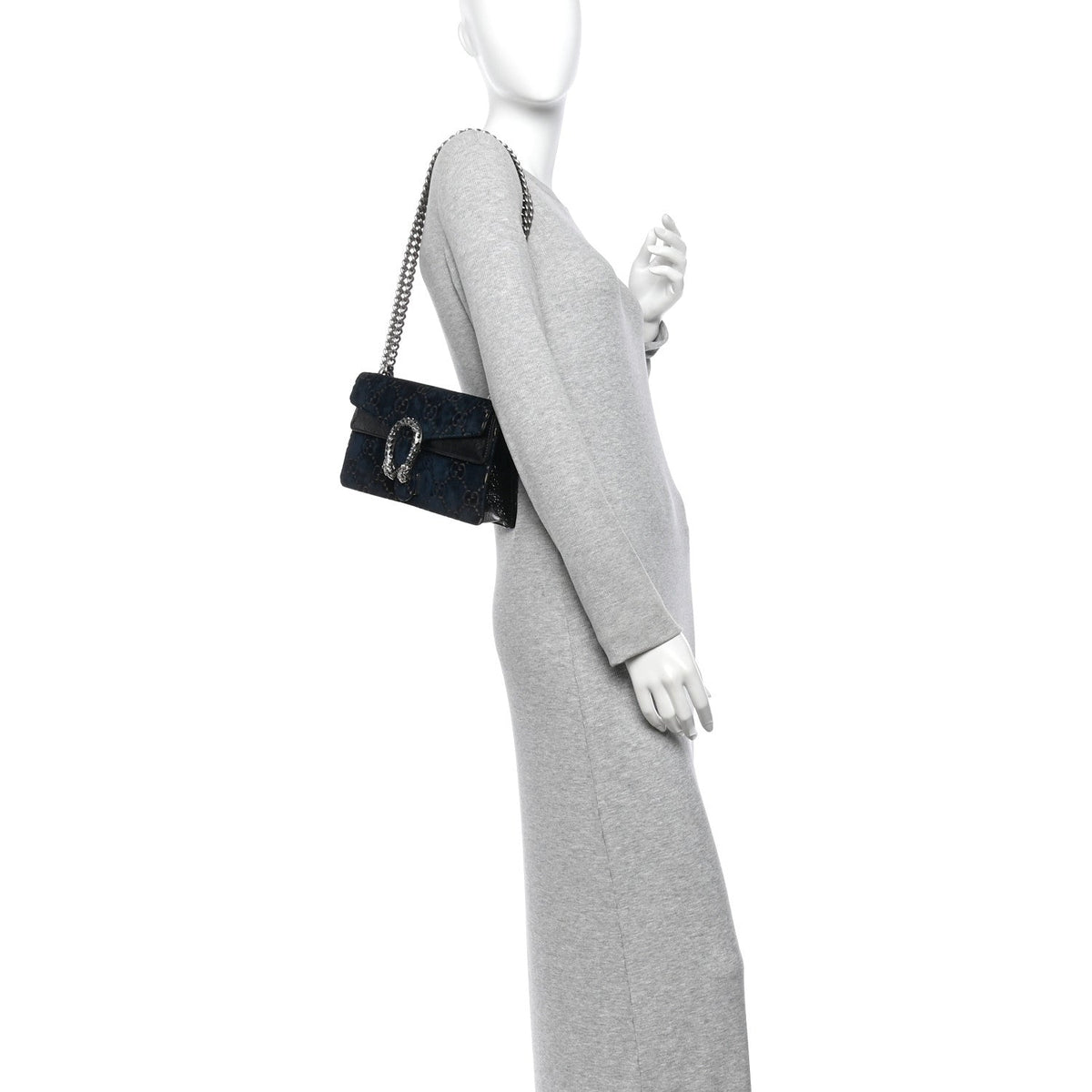 Velvet Skipper Crystal GG Monogram Small Dionysus Shoulder Bag Blue Beige Black