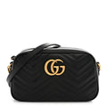 Calfskin Matelasse Small GG Marmont Chain Shoulder Bag Black