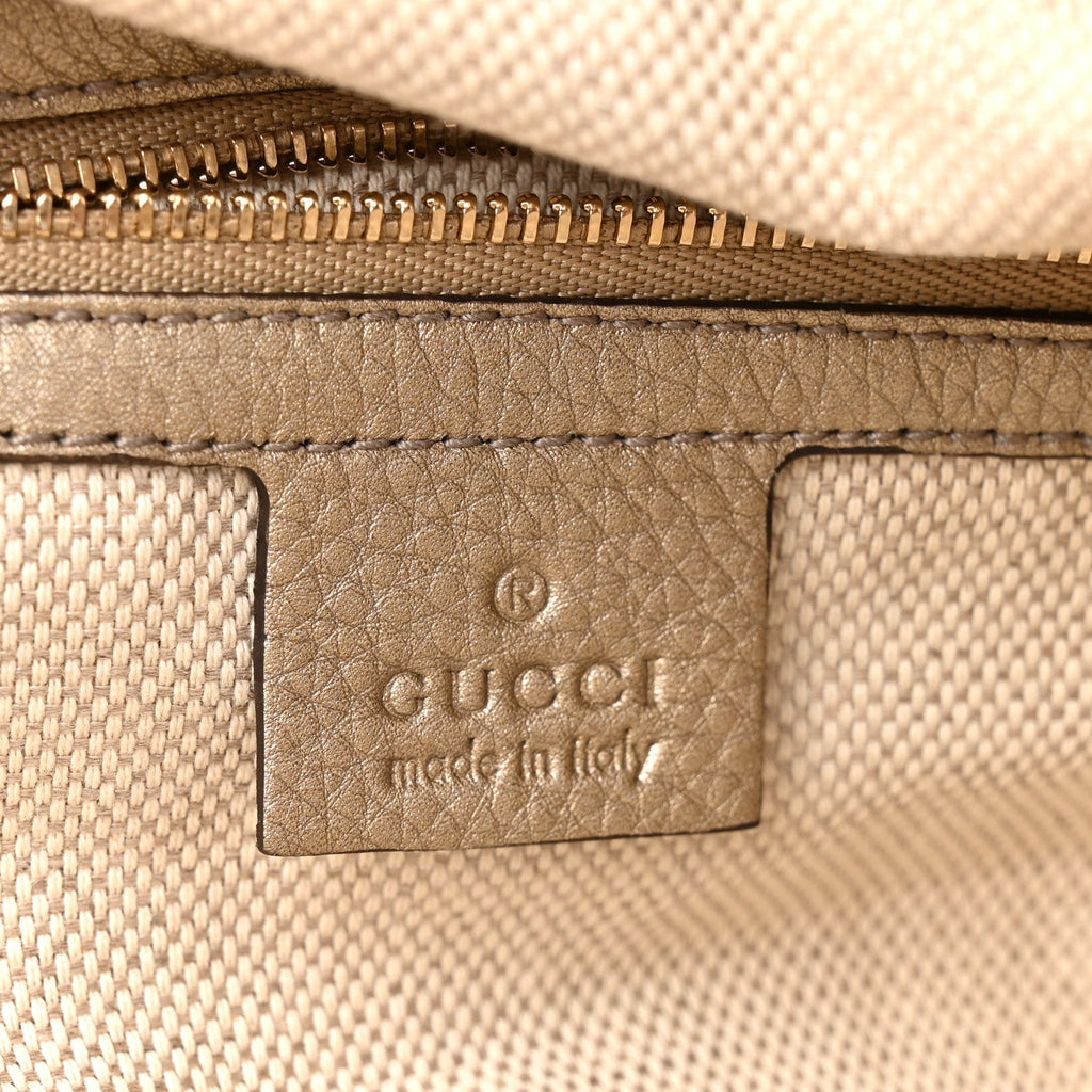 Metallic Pebbled Calfskin Medium Soho Chain Hobo Golden Beige