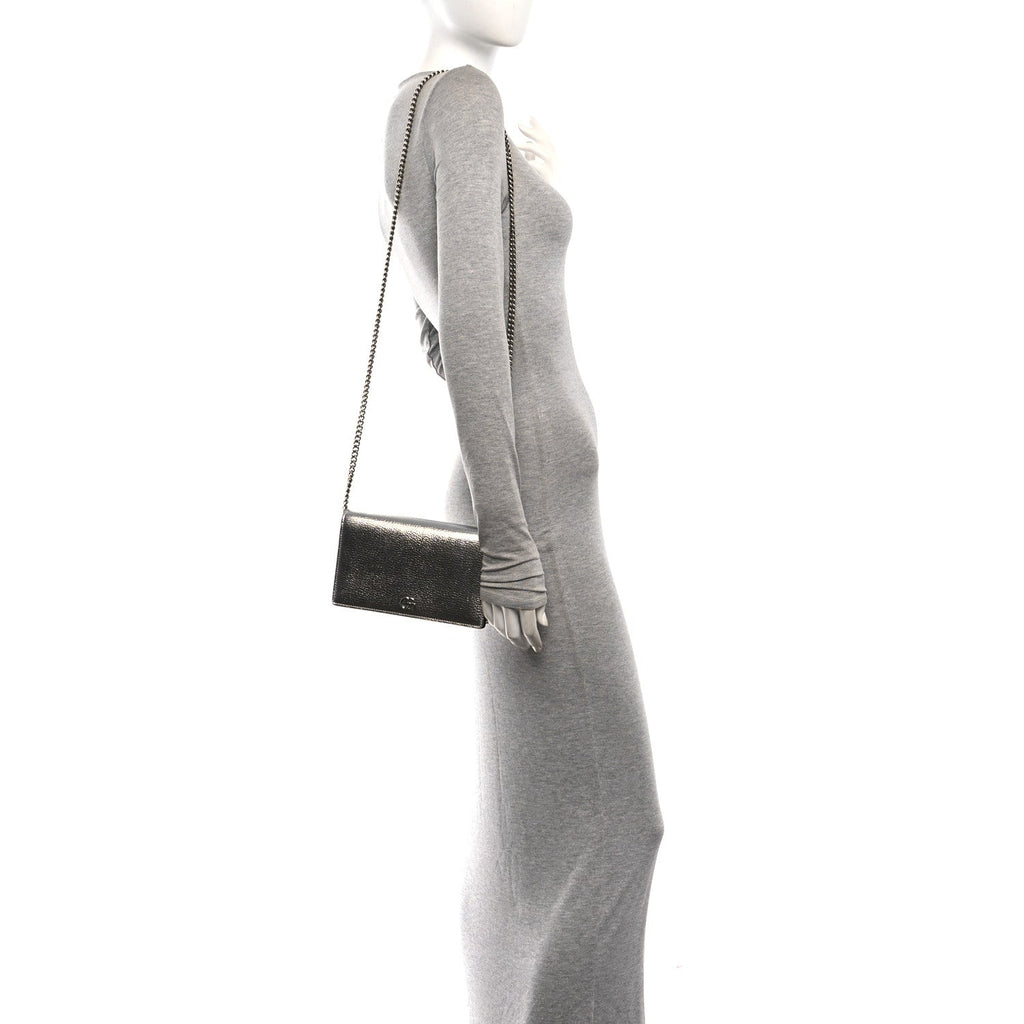 Metallic Dollar Calfskin Mini GG Marmont Chain Wallet Silver