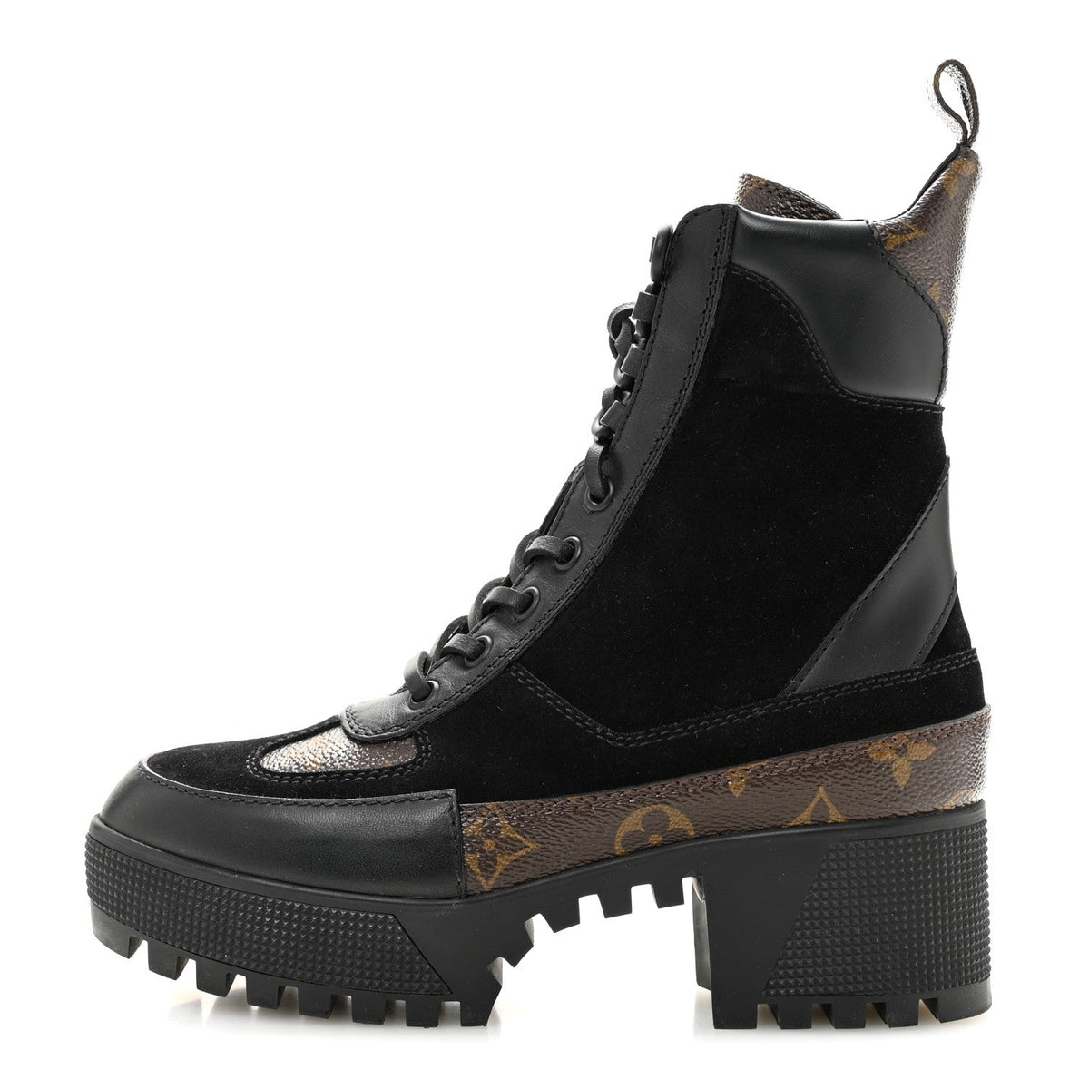 Suede Calfskin Monogram Laureate Platform Desert Boots 34.5 Black