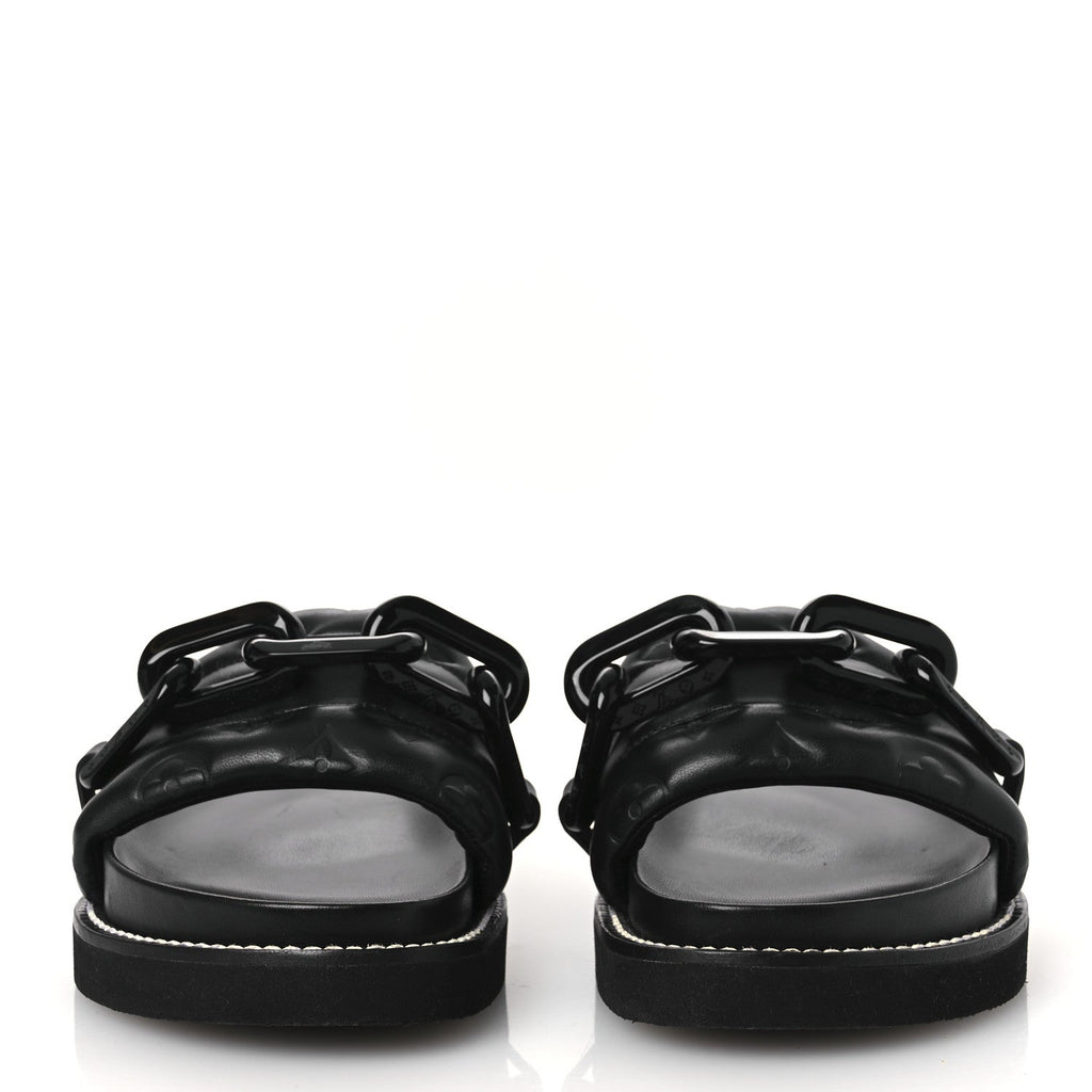 Calfskin Embossed Monogram Sunset Flat Comfort Mule 38.5 Black