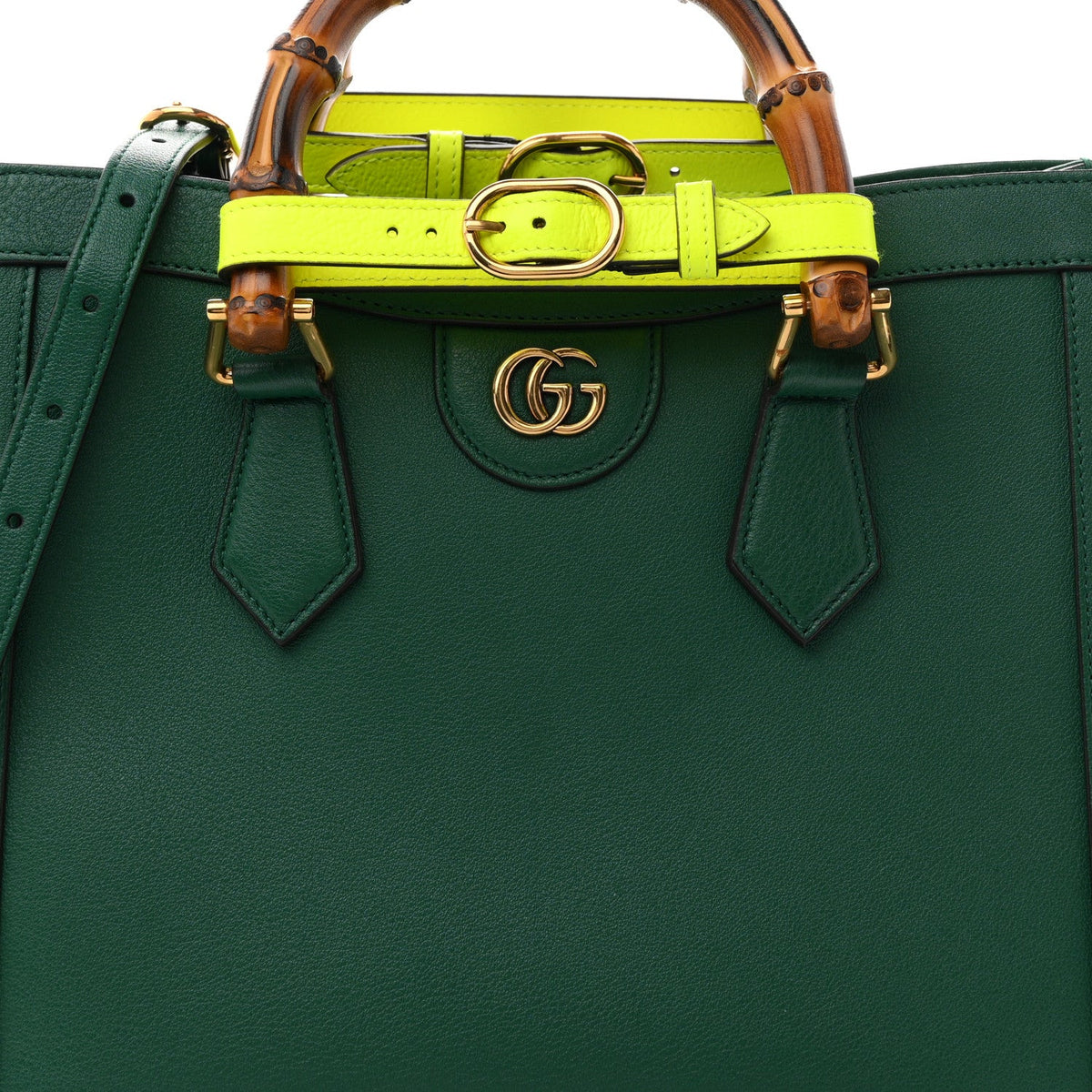 Wonka Grain Calfskin Small Diana Tote Bag Green Yellow Fluo