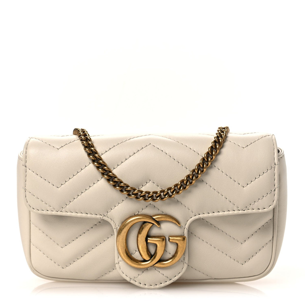 Calfskin Matelasse Super Mini GG Marmont Shoulder Bag White