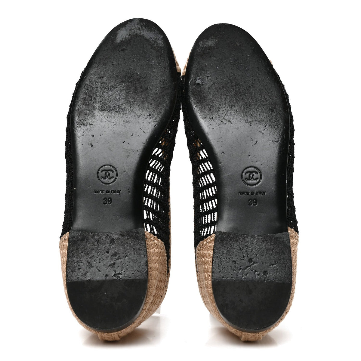 Raffia Cap Toe Ballerina Flats 39 Black Beige