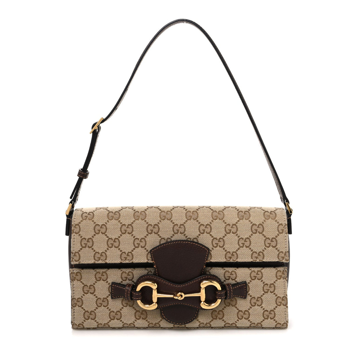 Monogram Medium Ristretto Horsebit Flap Shoulder Bag Sand Brown
