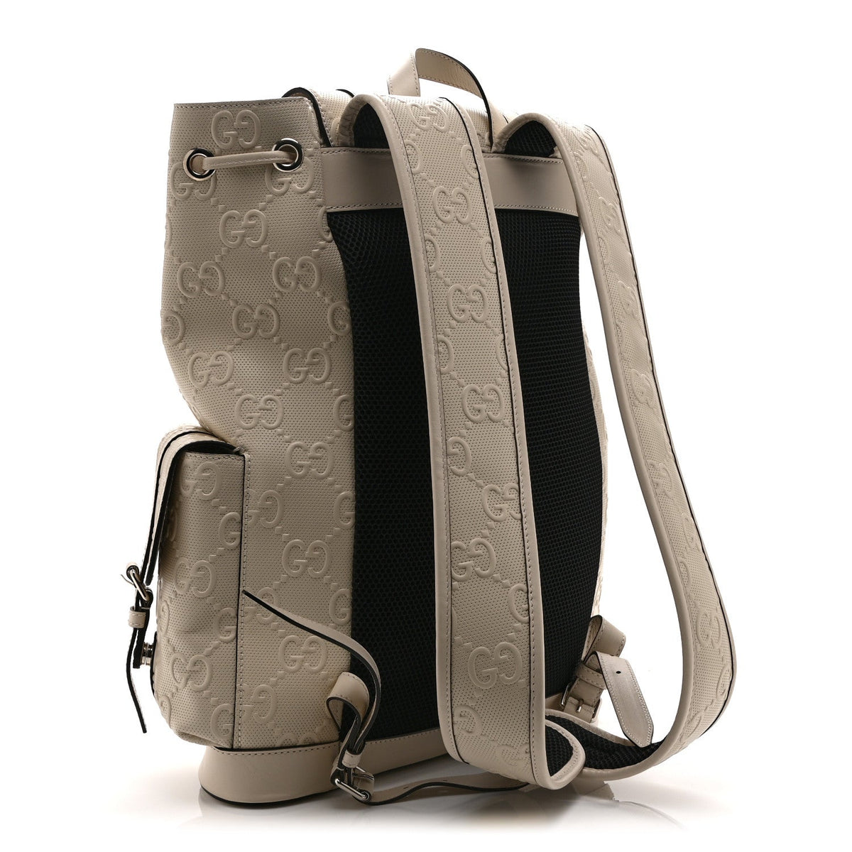 Piuma Calfskin Jumbo GG Embossed Double Buckle Backpack Mystic White