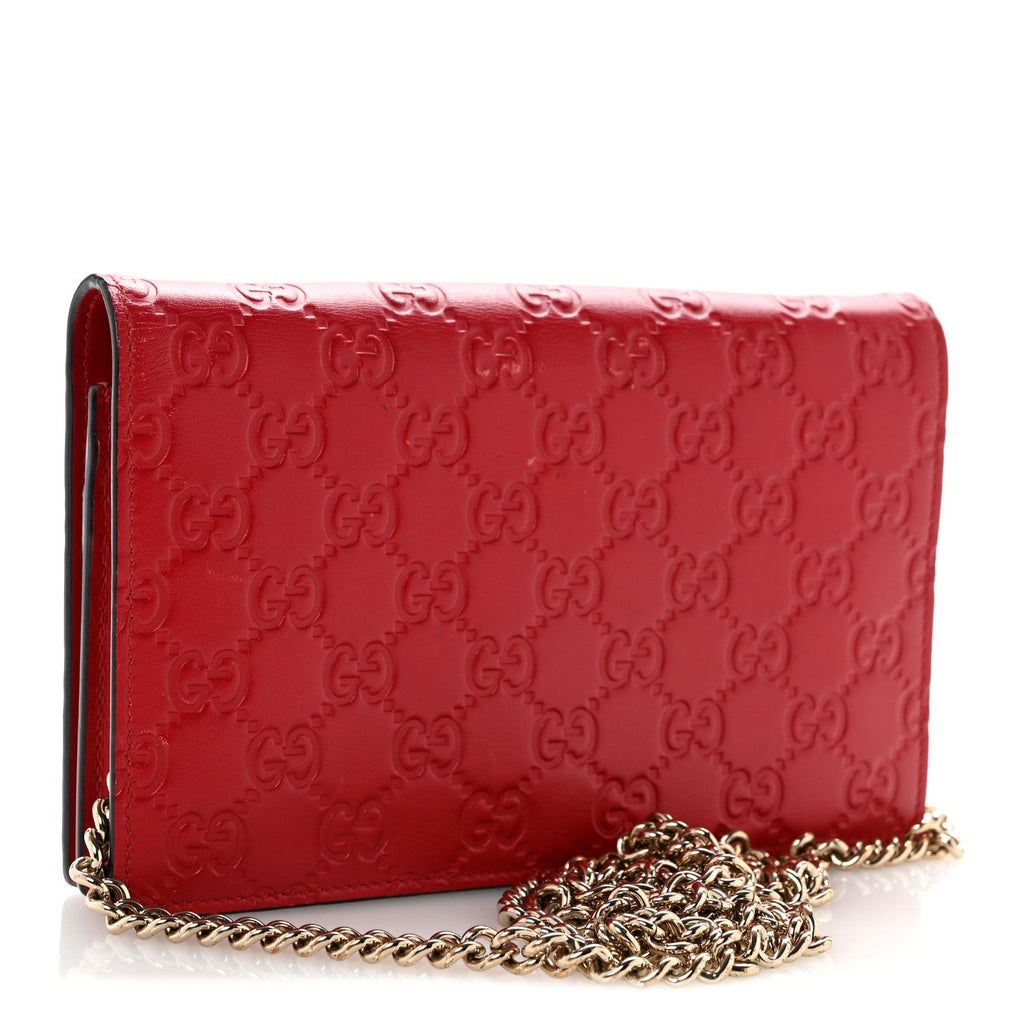 Guccissima Signature Bowy Chain Wallet Hibiscus Red