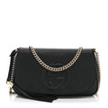 Pebbled Calfskin Medium Soho Flap Crossbody Black