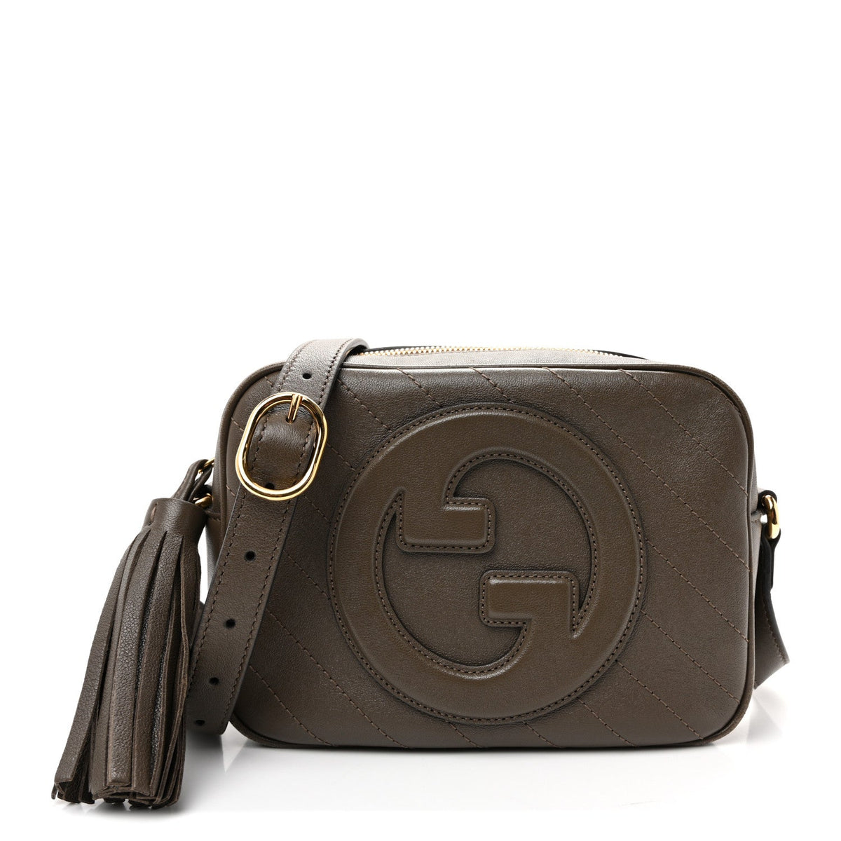 Sakai Be Green Calfskin Diagonal Stitched Small Blondie Shoulder Bag Craclet Brown