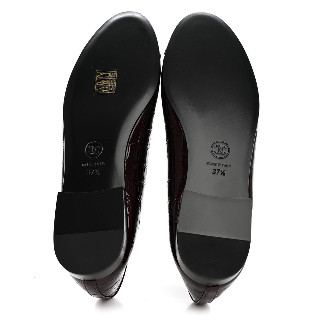 Patent Calfskin Crocodile Embossed Ballerina Flats 37.5 Dark Burgundy Black
