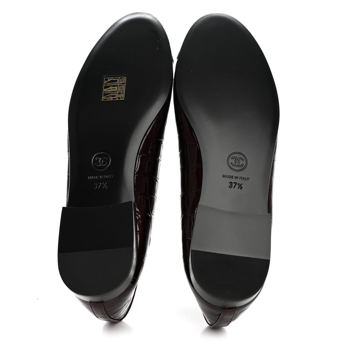 Patent Calfskin Crocodile Embossed Ballerina Flats 37.5 Dark Burgundy Black