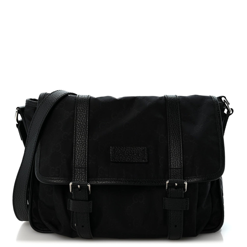 Nylon Monogram Double Buckle Flap Messenger Bag Black