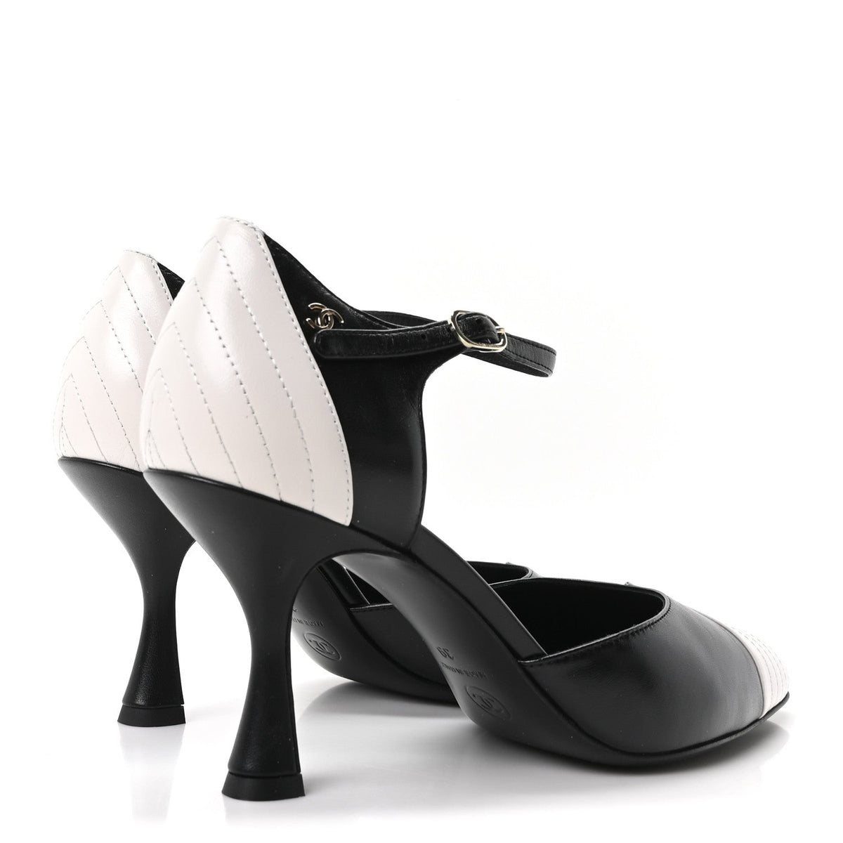 Lambskin Mary Jane Pumps 39 Black White