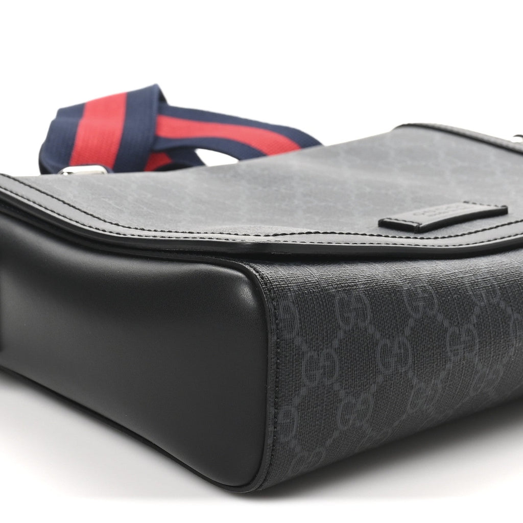 GG Supreme Monogram Appia Calfskin Web Crossbody Bag Black Grey