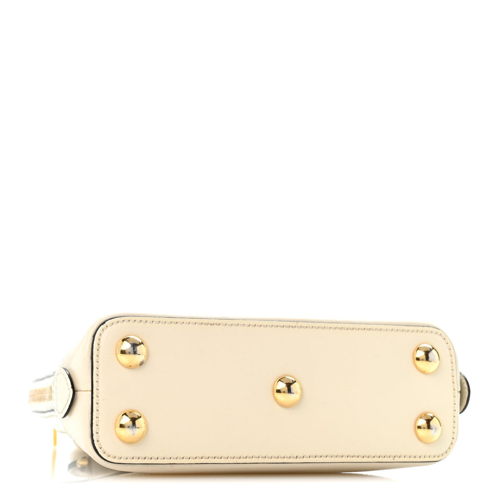 Boarded Plutone Calfskin Mini Horsebit 1955 Top Handle Bag Mystic White