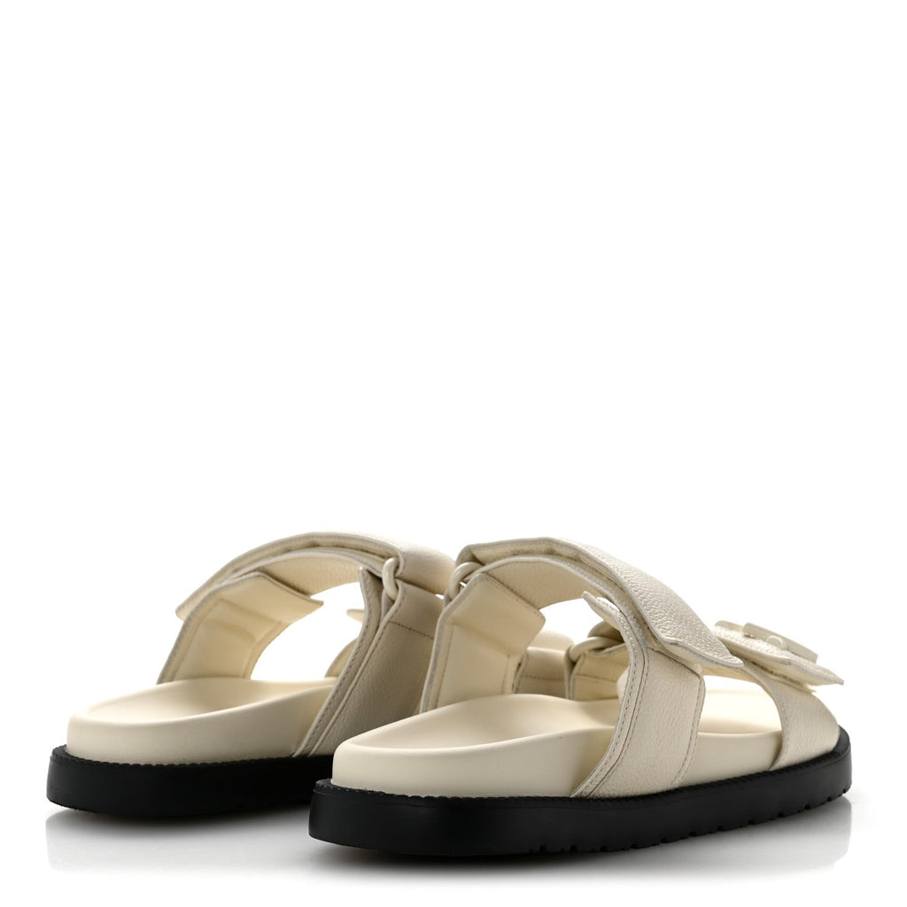 Grained Calfskin Sunset Comfort Flat Sandals  36 Light Beige