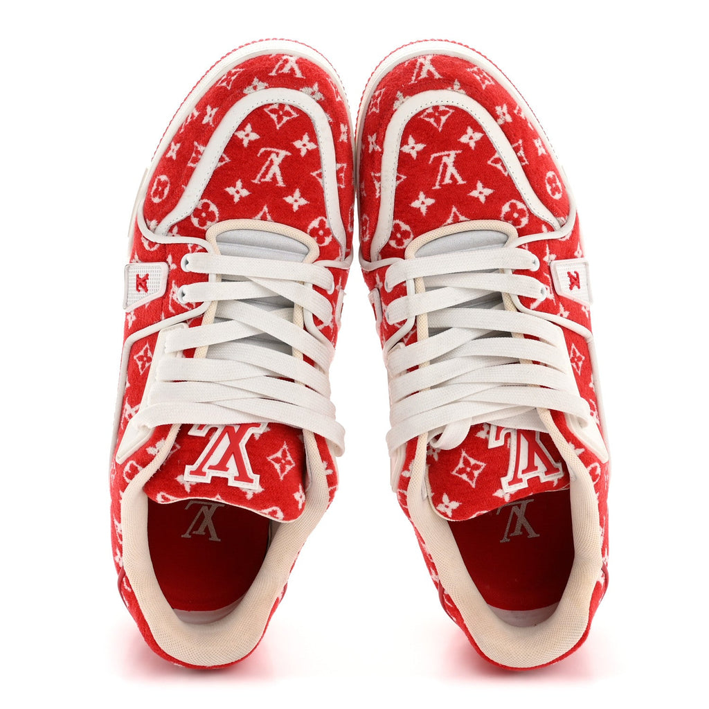 Jacquard Velvet Monogram Mens LV Trainer Sneakers 8 Red