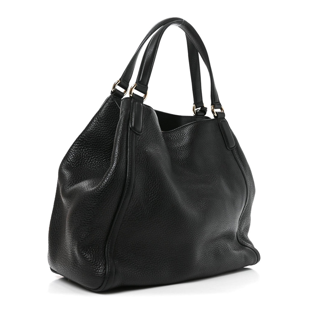 Pebbled Calfskin Medium Soho Shoulder Bag Black