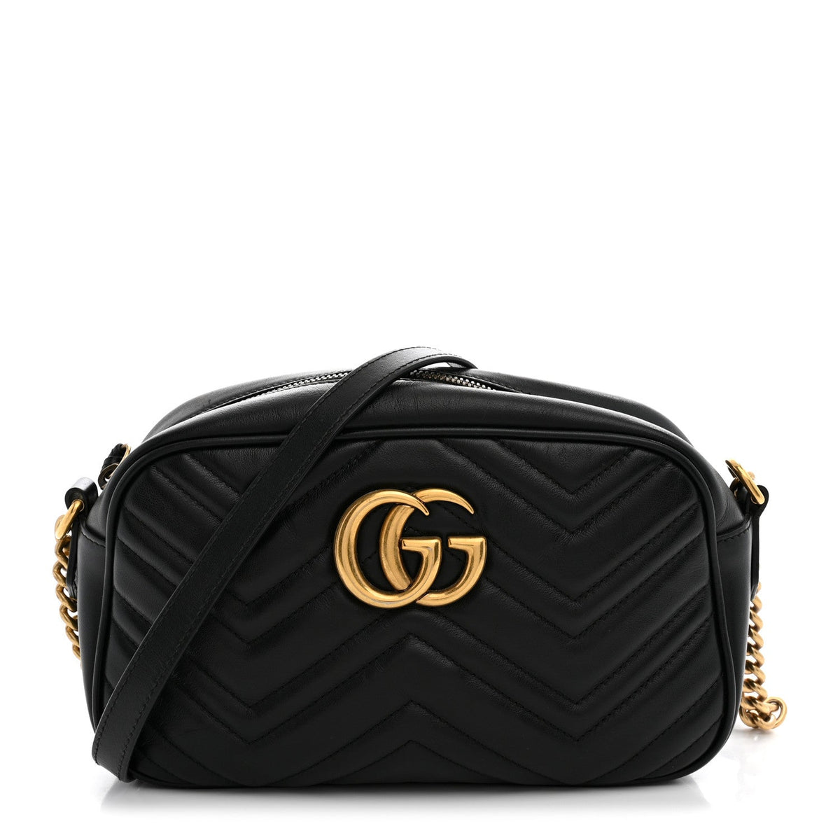 Calfskin Matelasse Small GG Marmont Chain Shoulder Bag Black