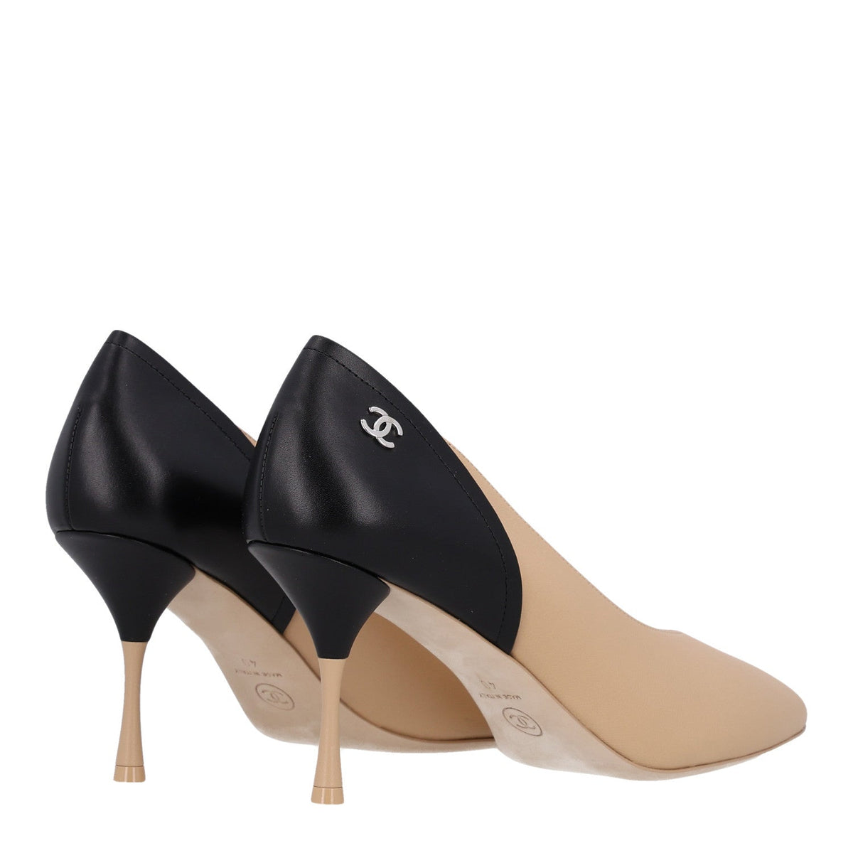 Lambskin Calfskin Cap Toe Pumps 40 Black Beige