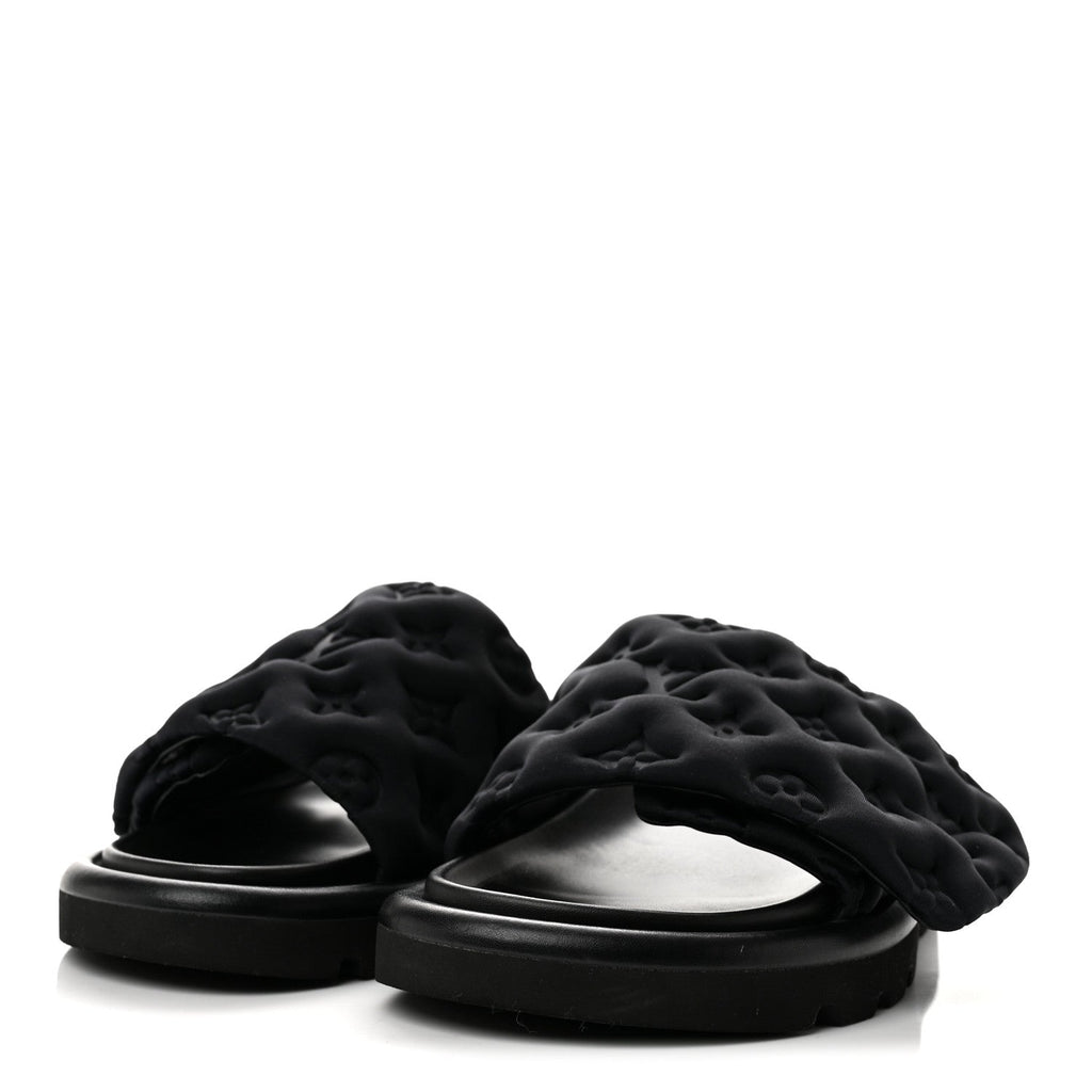 Technical Fabric Embossed Monogram Pool Pillow Comfort Mules 36 Black