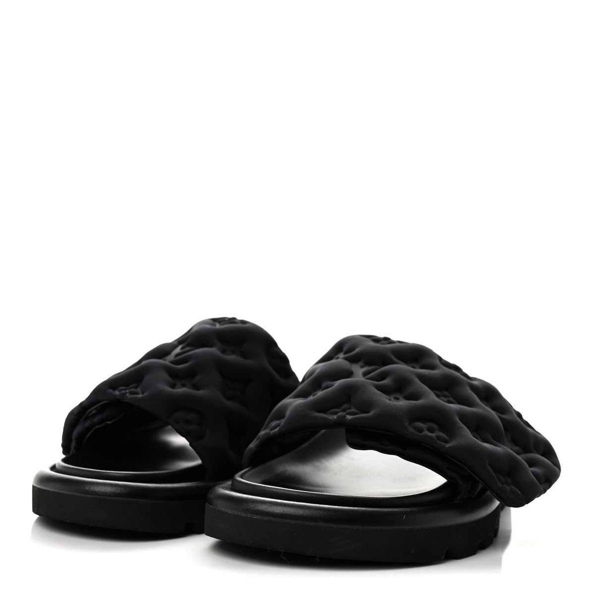 Technical Fabric Embossed Monogram Pool Pillow Comfort Mules 36 Black