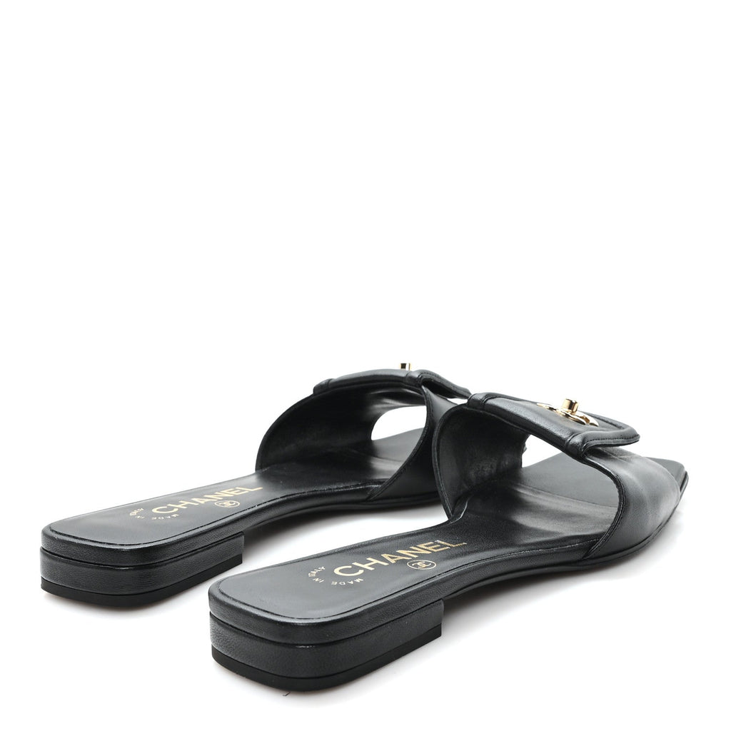 Lambskin CC Turnlock Mules 36.5 Black