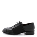Calfskin Elastic Lace Up Cap Toe CC Loafers 36 Black