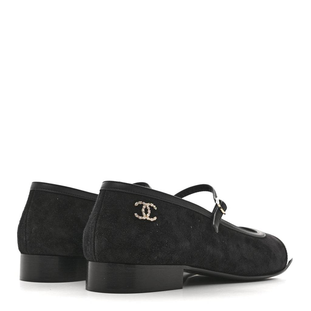 Suede Kidskin Lambskin Patent Calfskin Cap Toe CC Mary Jane Flats 39.5 Black