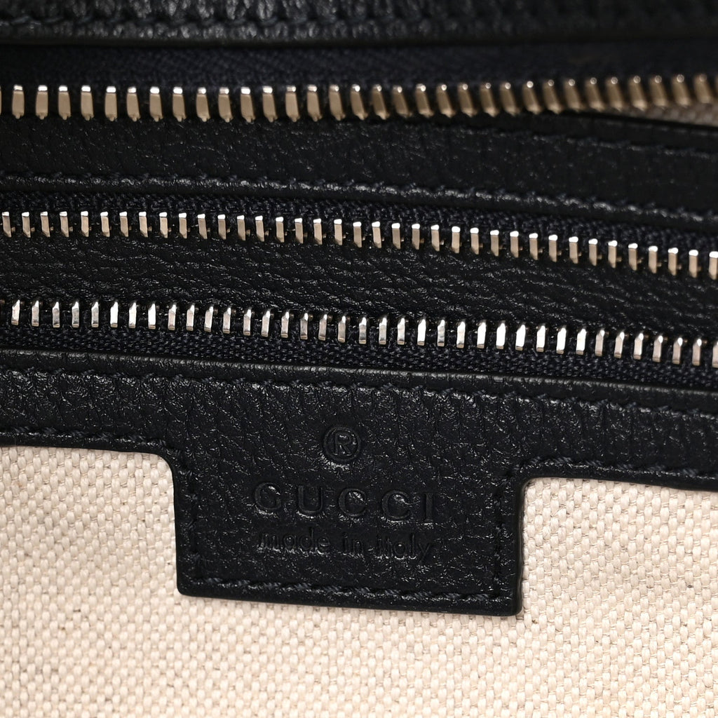 GG Supreme Monogram Textured Calfskin Web Large Attache Shoulder Bag Beige Blue