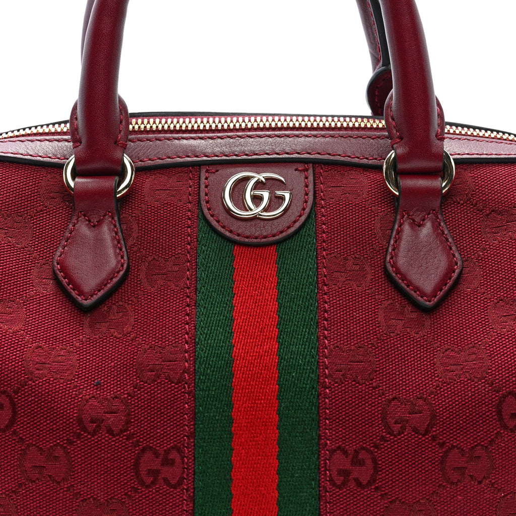 GG Monogram Textured Dollar Calfskin Web Small Ophidia Top Handle Bowler Bag Rosso Ancora