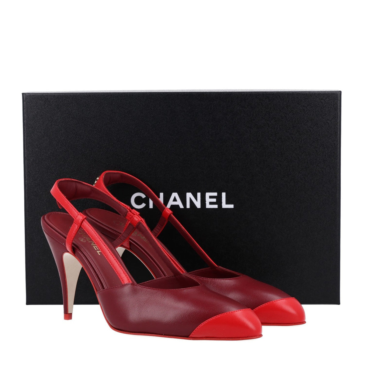 Lambskin Cap Toe CC Slingback Pumps 37 Burgundy Red