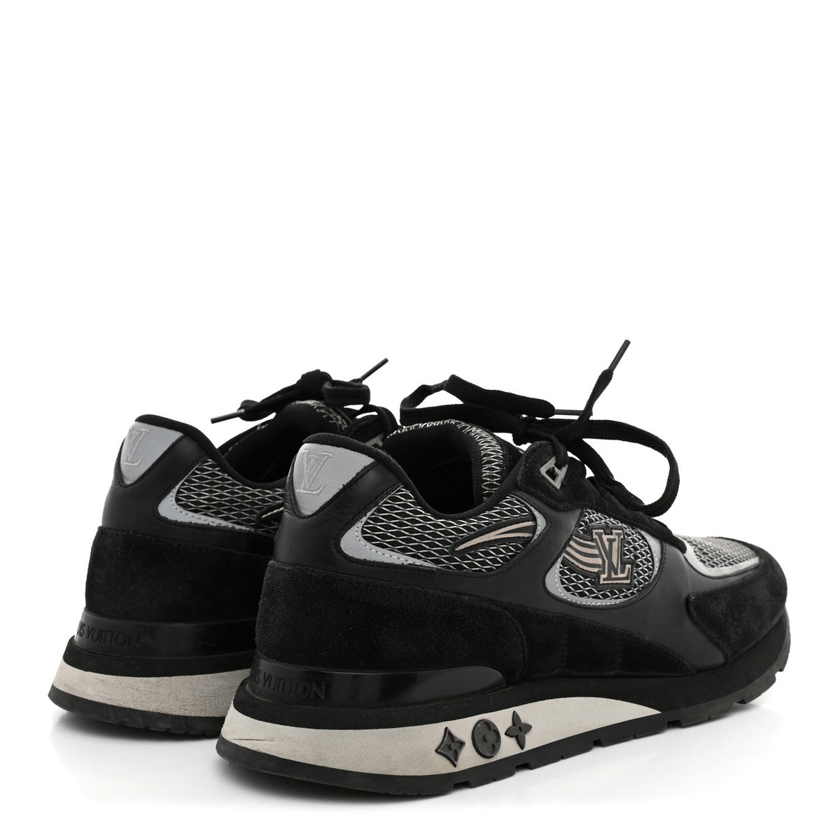 Suede Calfskin Mesh Mens Run Away Sneakers 7 Black