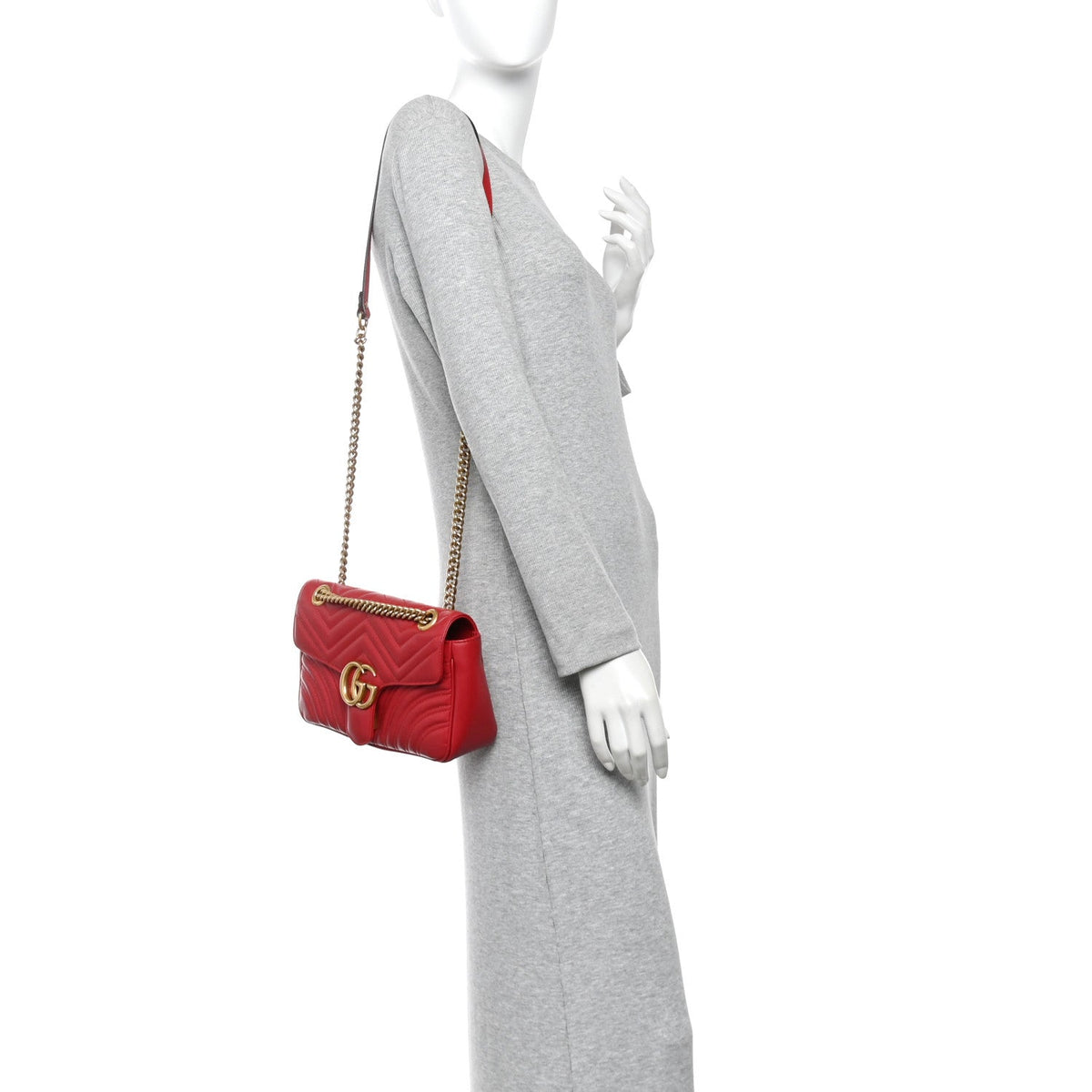 Calfskin Matelasse Small GG Marmont Shoulder Bag Hibiscus Red