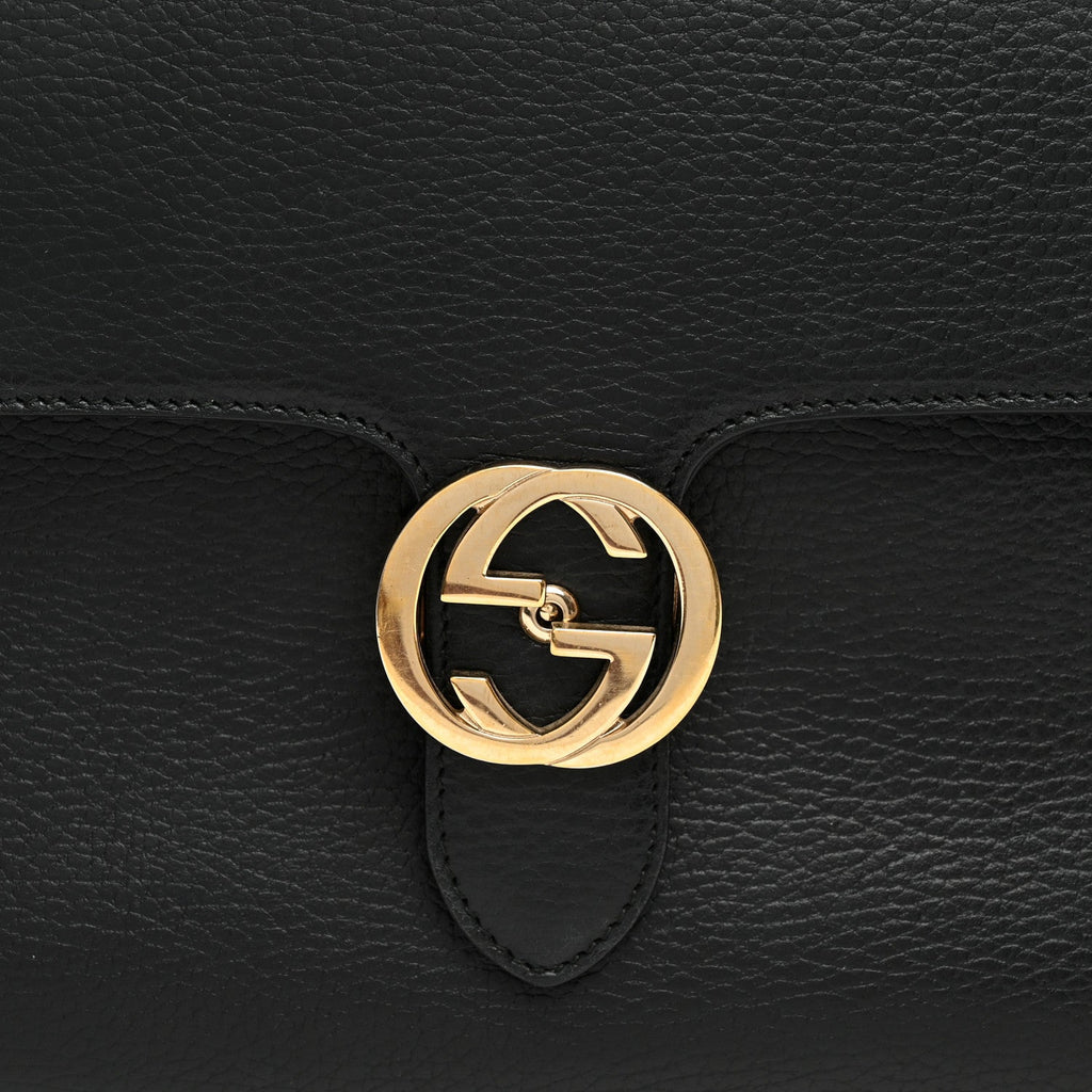 Dollar Calfskin Medium Interlocking G Top Handle Shoulder Bag Black