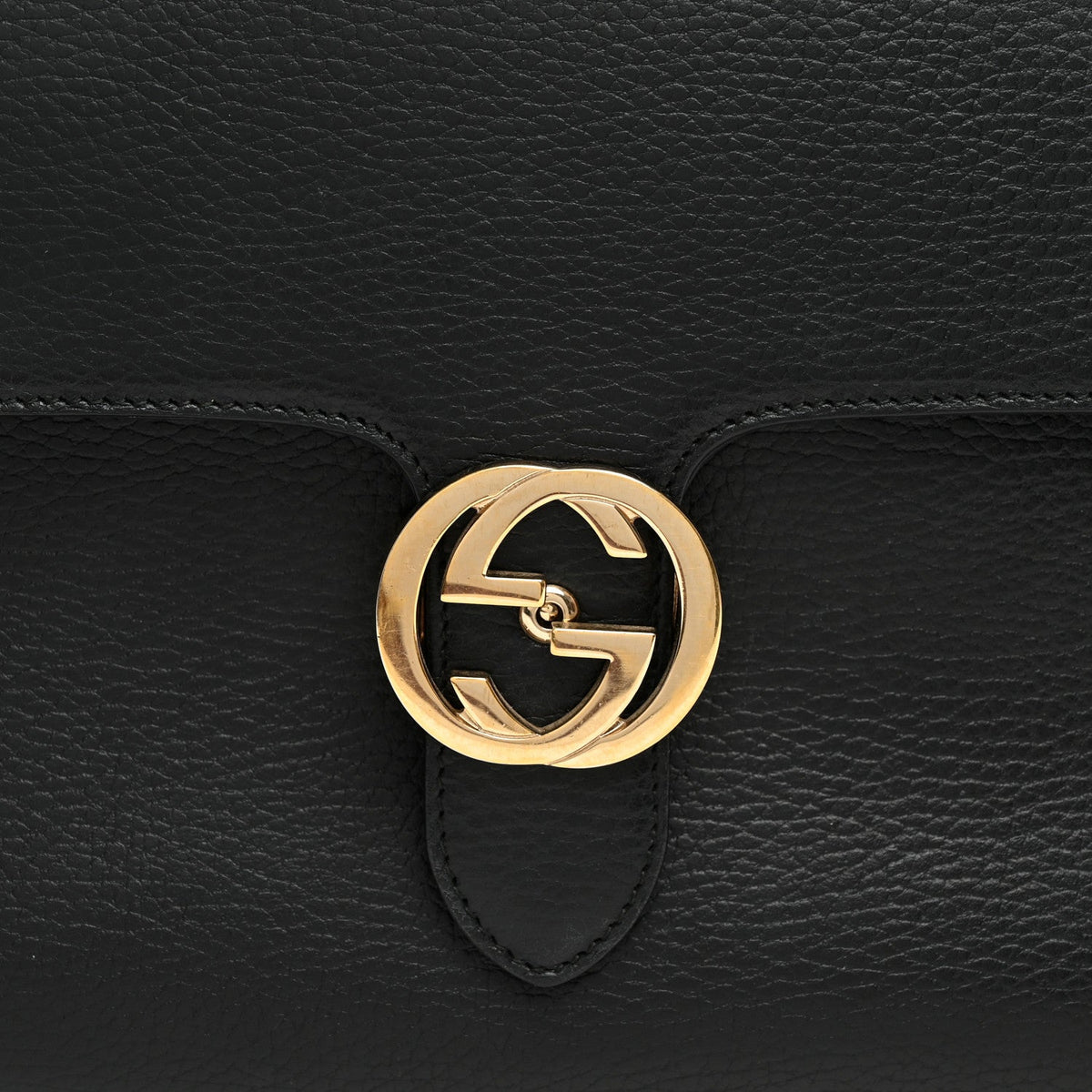 Dollar Calfskin Medium Interlocking G Top Handle Shoulder Bag Black