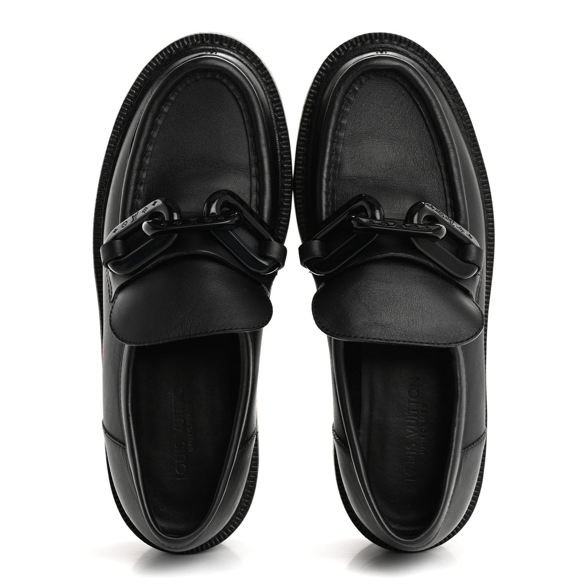 Calfskin Oversized Chain Academy Loafers 37.5 Black