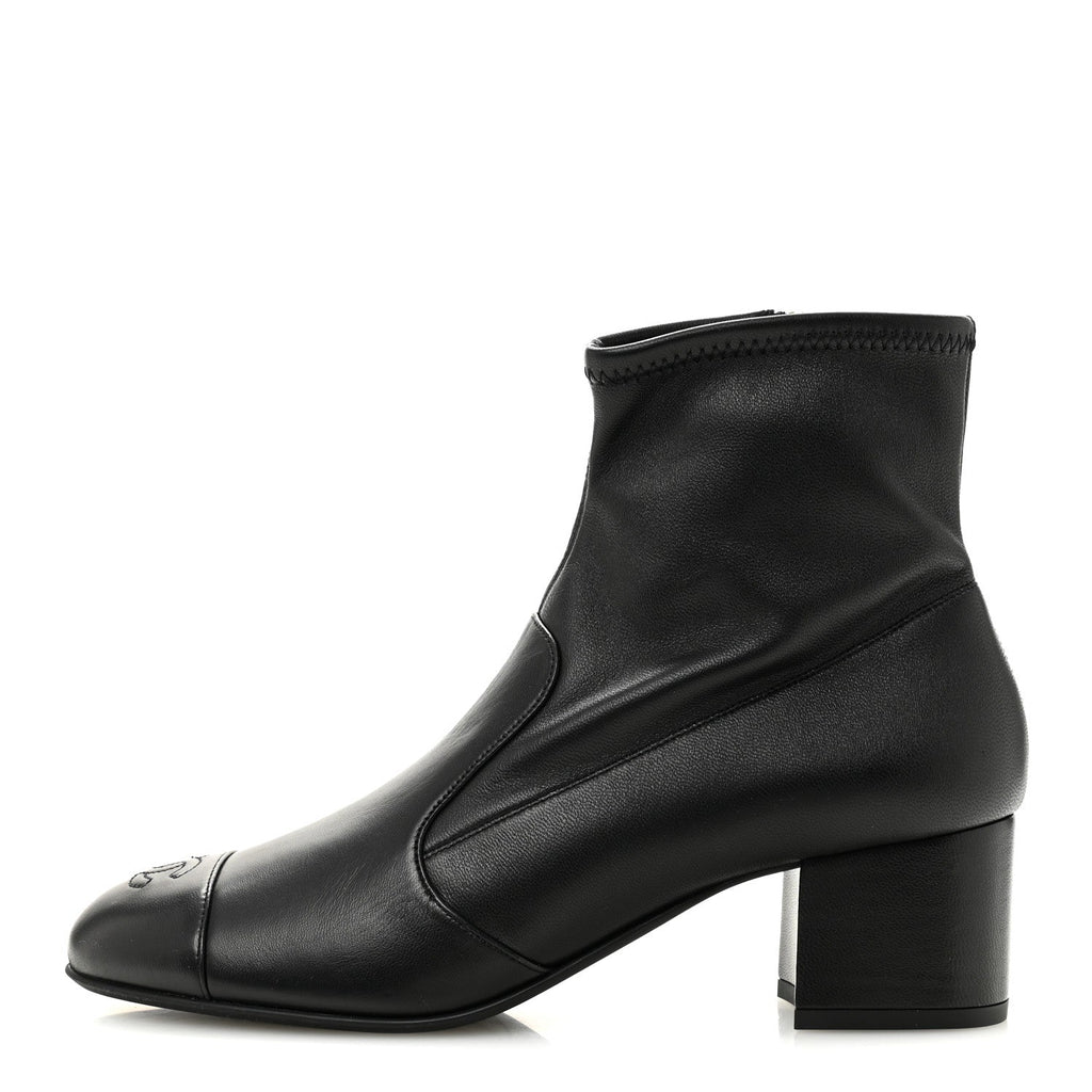 Stretch Lambskin Cap Toe CC Uniform Short Boots 40 Black