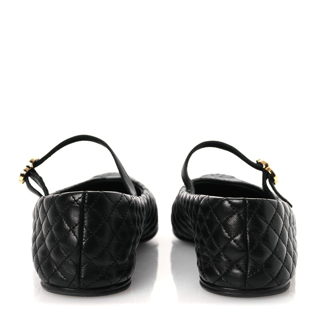 Lambskin Quilted Mary Jane Flats 38.5 Black