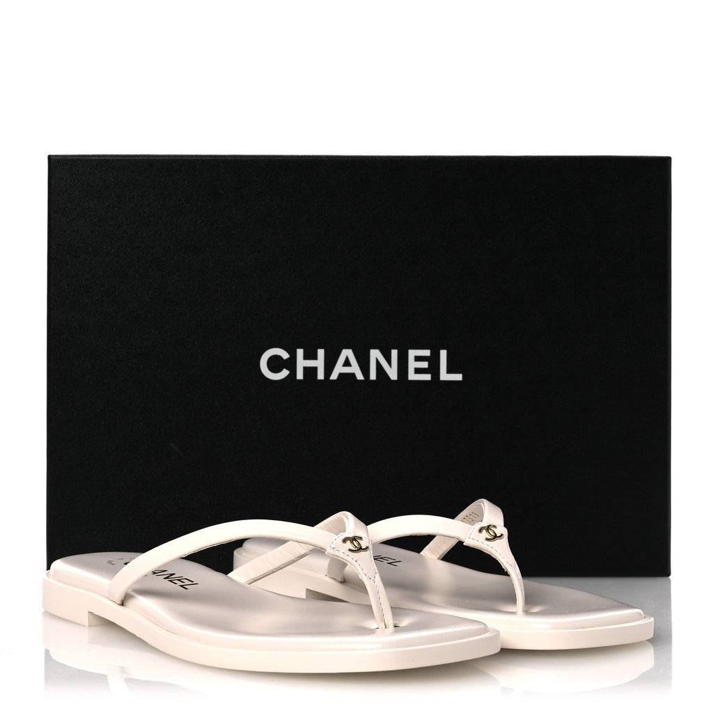 Goatskin CC Times Square Thong Sandals 35.5 White
