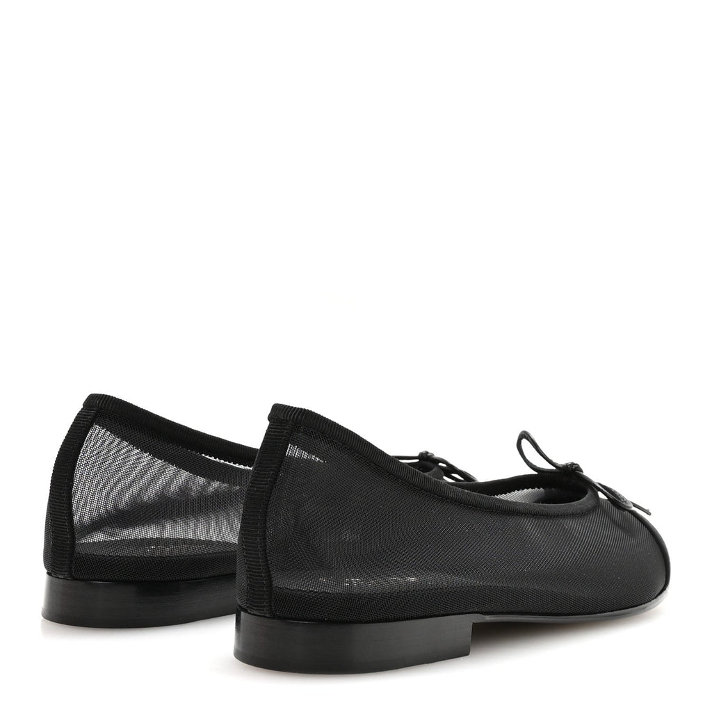 Mesh Grosgrain CC Cap Toe Ballerina Flats 37 Black