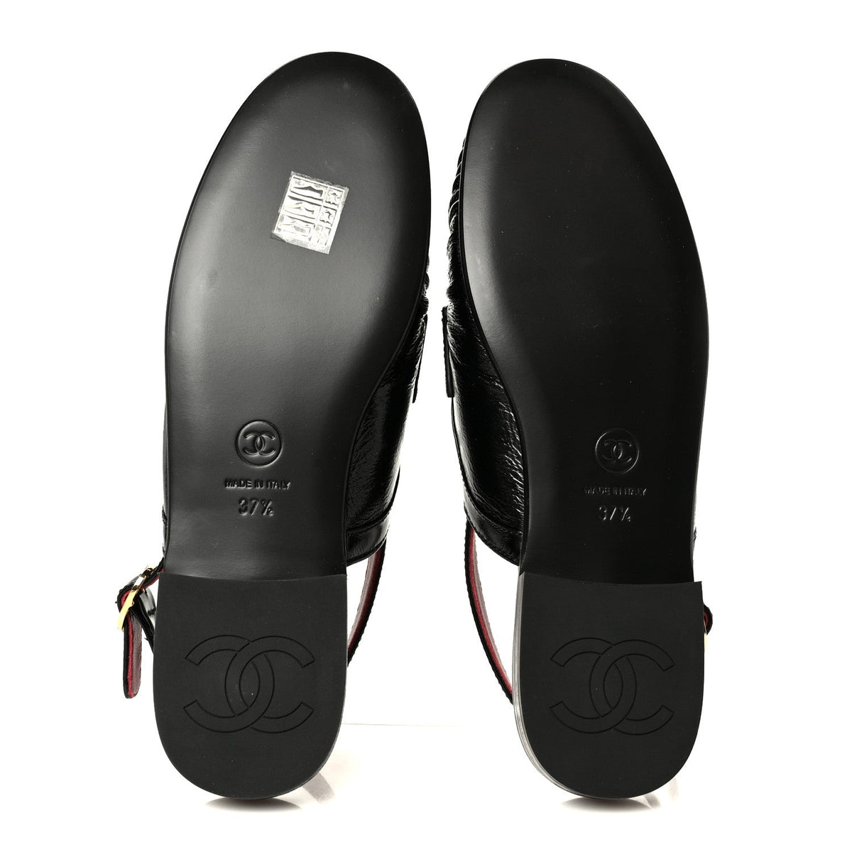 Crumpled Shiny Lambskin CC Slingback Mocassin 37.5 Black