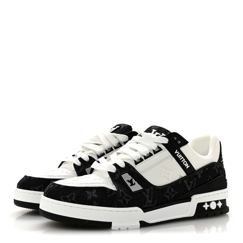 Calfskin Embossed Monogram Denim Womens LV Trainer Sneakers 41 Black 41 Black