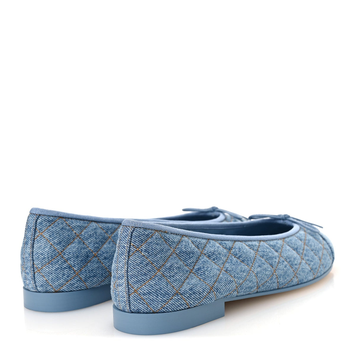 Denim Quilted CC Cap Toe Ballerina Flats 40.5 Light Blue