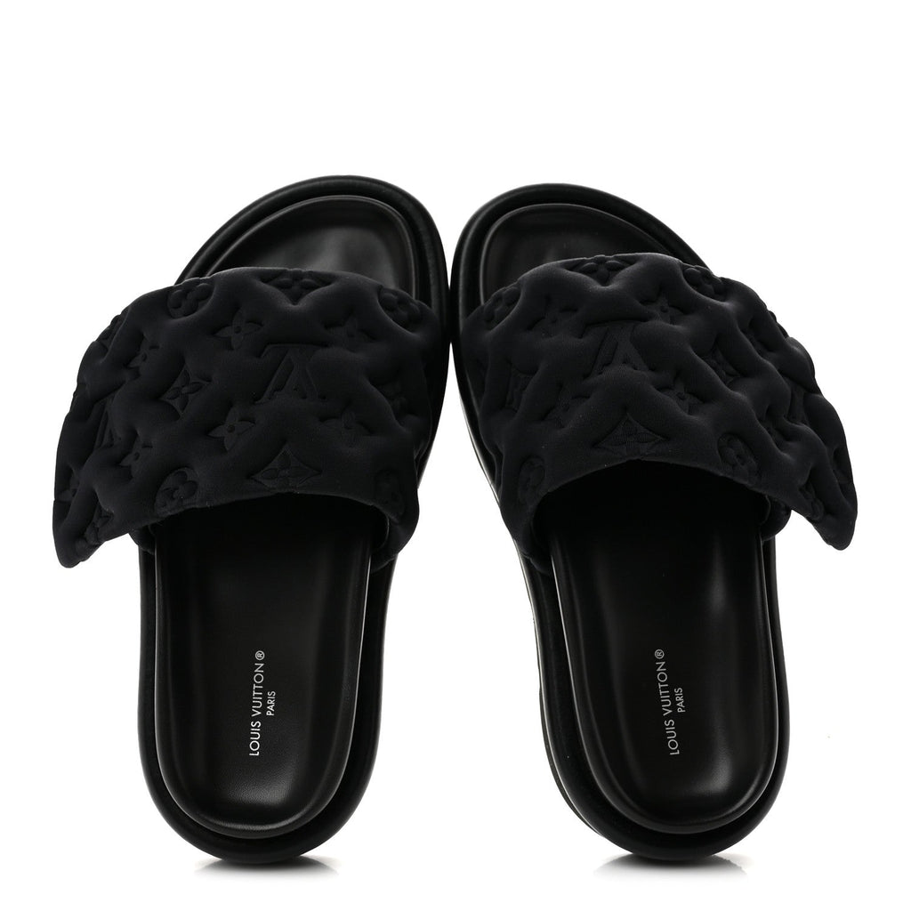 Technical Fabric Embossed Monogram Pool Pillow Comfort Mules 36 Black